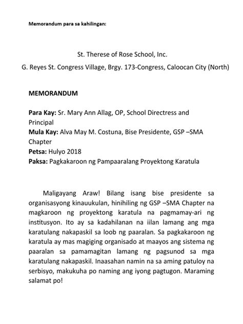 Memorandum para Sa Kahilingan .